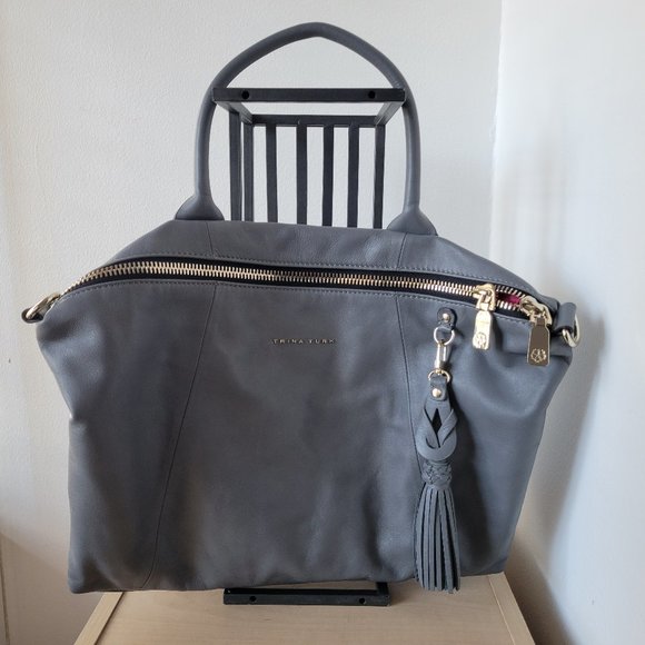 Trina Turk Handbags - NEW - TRINA TURK Large Grey Leather Satchel Bag w/Straps